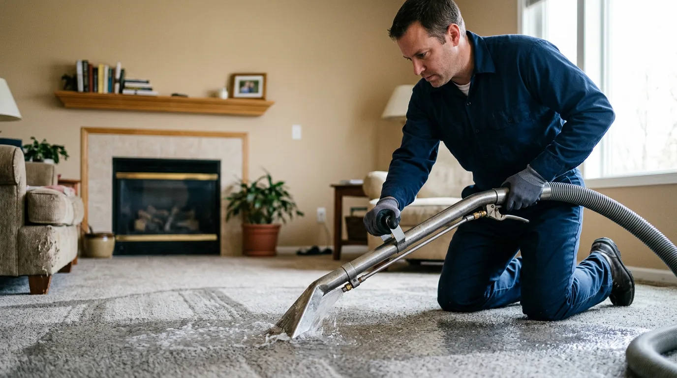 Water damage restoration technician working near Van Buren, AR
